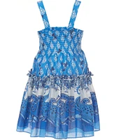 A Loves A Big Girls 7-16 Cobalt Floral Print Sleeveless Smocked Dress