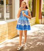 A Loves A Big Girls 7-16 Cobalt Floral Print Sleeveless Smocked Dress