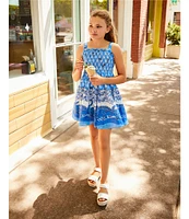 A Loves A Big Girls 7-16 Cobalt Floral Print Sleeveless Smocked Dress