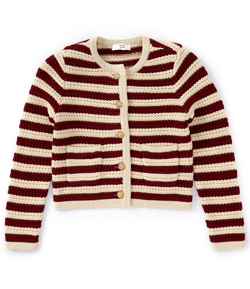 A Loves A Big Girls 7-16 Long Sleeve Knit Striped Button Front Cardigan