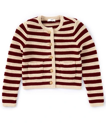 A Loves A Big Girls 7-16 Long Sleeve Knit Striped Button Front Cardigan