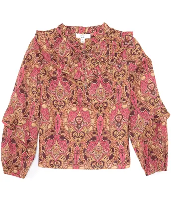 A Loves A Big Girls 7-16 Long-Sleeve Printed Ruffle Collar Printed Blouse