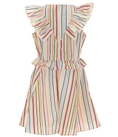 A Loves A Big Girls 7-16 Ruffle Sleeve Striped Mini Dress