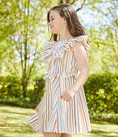 A Loves A Big Girls 7-16 Ruffle Sleeve Striped Mini Dress