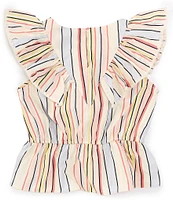 A Loves A Big Girls 7-16 Ruffle Sleeve Striped Top