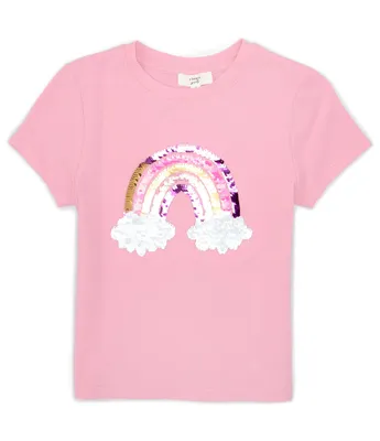 A Loves A Big Girls 7-16 Short Sleeve Flip Sequin Rainbow Graphic T-Shirt