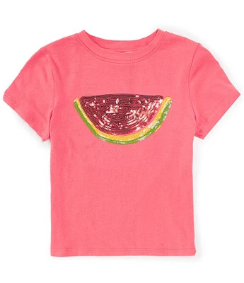 A Loves A Big Girls 7-16 Short Sleeve Watermelon Flip Sequin Graphic T-Shirt