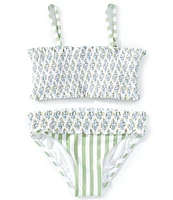 A Loves A Big Girls 7-16 Ditsy Floral/Striped Smocked Bralette Two-Piece Swimsuit