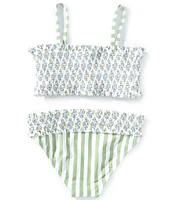 A Loves A Big Girls 7-16 Ditsy Floral/Striped Smocked Bralette Two-Piece Swimsuit