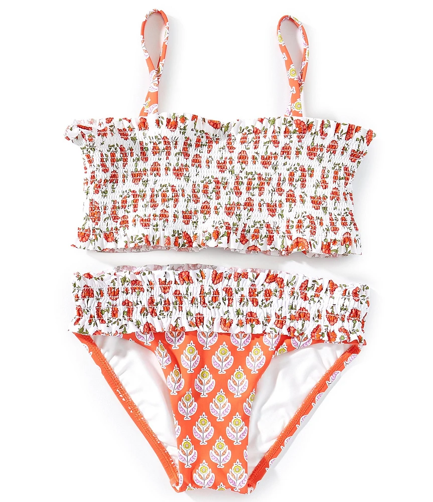 A Loves A Big Girls 7-16 Multi-Floral Print Smocked Bralette Two-Piece Swimsuit