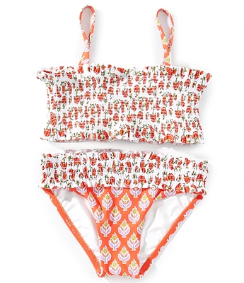 A Loves A Big Girls 7-16 Multi-Floral Print Smocked Bralette Two-Piece Swimsuit