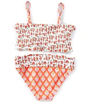 A Loves A Big Girls 7-16 Multi-Floral Print Smocked Bralette Two-Piece Swimsuit