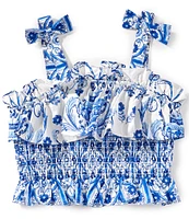 A Loves A Big Girls 7-16 Smocked Square Neck Bow Ruffle Tank