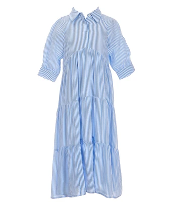 A Loves A Big Girls 7-16 Striped Balloon Sleeve A-Line Midi Dress