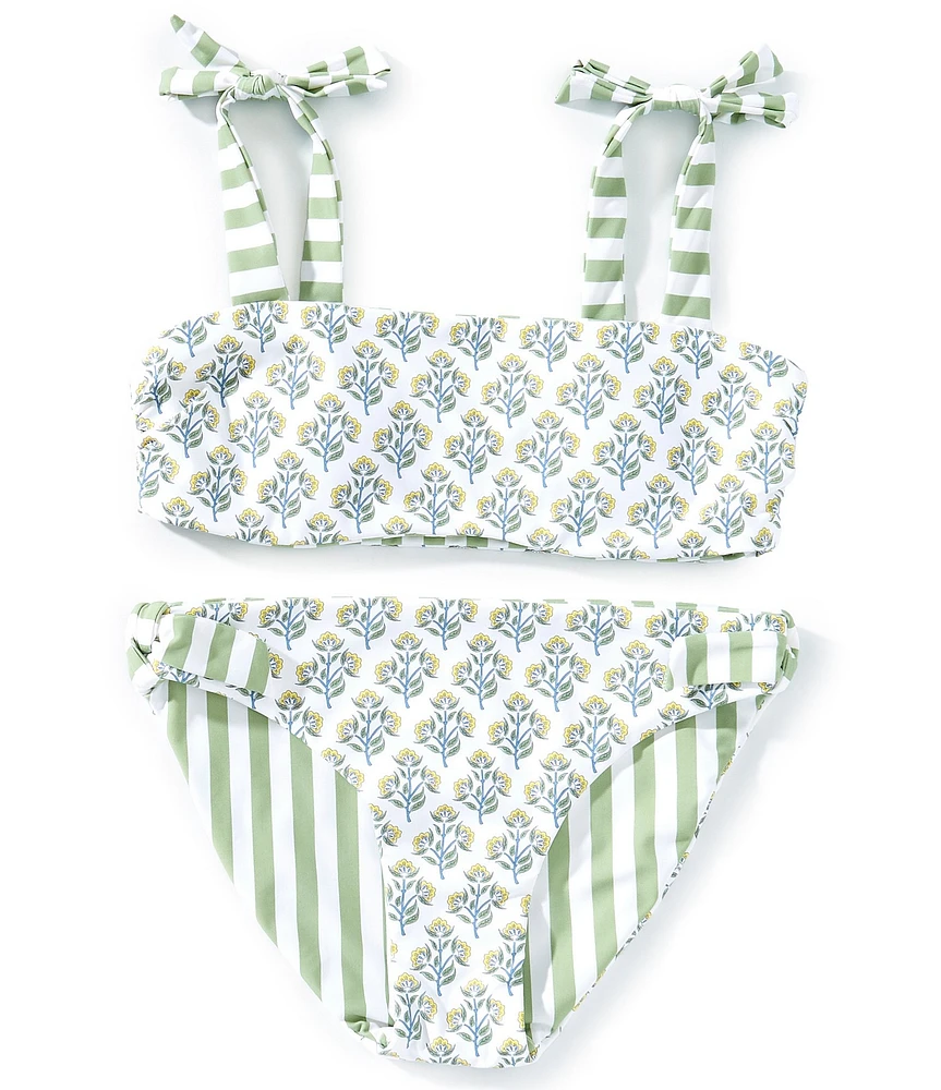 A Loves A Big Girls 7-16 Floral/Stripe Tie Shoulder Bralette Two-Piece Swimsuit