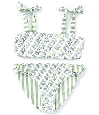 A Loves A Big Girls 7-16 Floral/Stripe Tie Shoulder Bralette Two-Piece Swimsuit