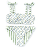 A Loves A Big Girls 7-16 Floral/Stripe Tie Shoulder Bralette Two-Piece Swimsuit