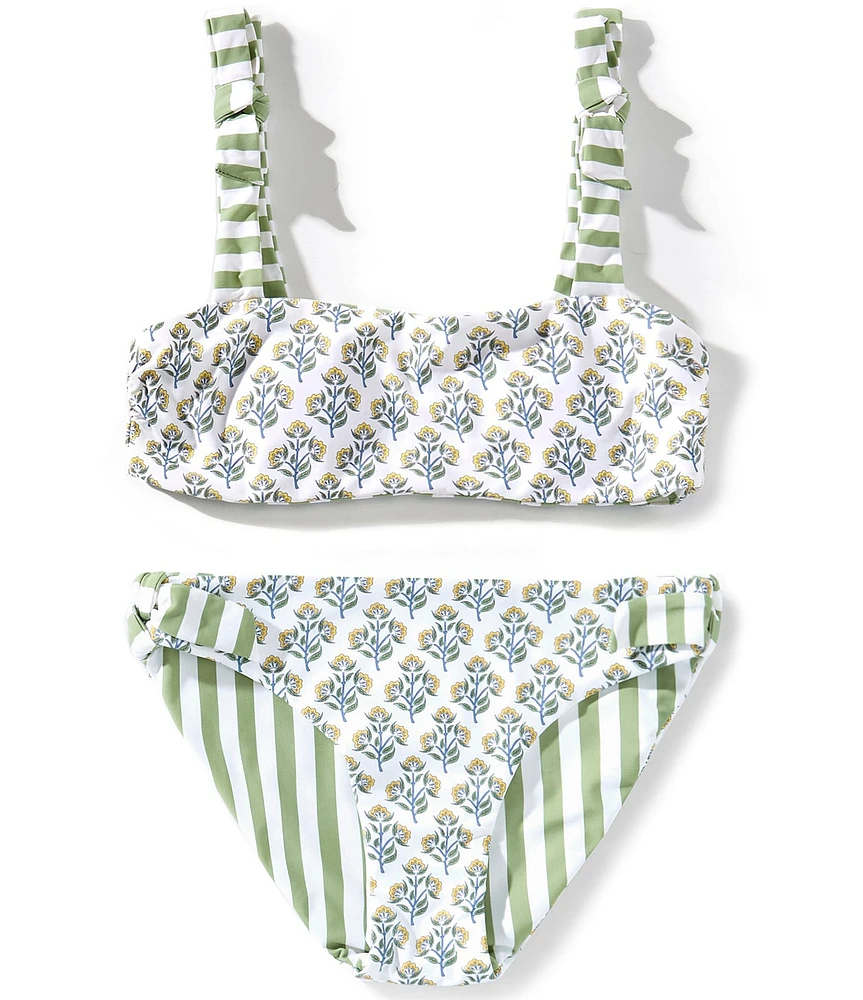 A Loves A Big Girls Reversible Floral/Stripe Tie Shoulder Bralette Two-Piece Swimsuit