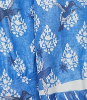 A Loves A Border Print Mandarin Collar Long Balloon Sleeve Button Front Tie at Waist A-Line Flounce Maxi Dress