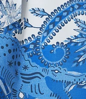 A Loves A Border Print Mandarin Collar Short Bubble Sleeve Button Front Tie At Waist Sheath Mini Dress