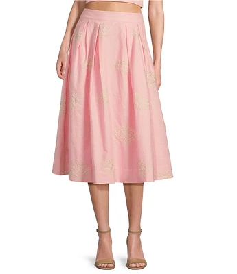 A Loves A Woven Embroidered High Rise Pocketed A-Line Flounce Midi Coordinating Skirt