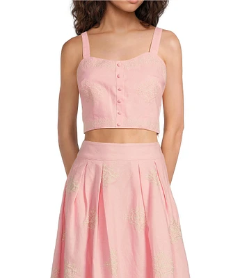 A Loves A Woven Embroidered Sleeveless Tank Strap Sweetheart Neckline Cropped Coordinating Bralette Top
