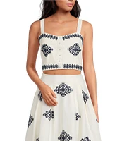 A Loves A Woven Embroidered Sleeveless Tank Strap Sweetheart Neckline Cropped Coordinating Bralette Top