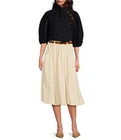 A Loves A Corduroy High Rise Smocked Waist Belted A-Line Coordinating Midi Skirt