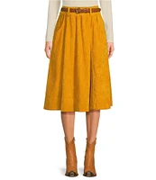 A Loves A Corduroy High Rise Smocked Waist Belted A-Line Coordinating Midi Skirt