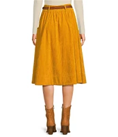 A Loves A Corduroy High Rise Smocked Waist Belted A-Line Coordinating Midi Skirt