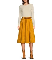 A Loves A Corduroy High Rise Smocked Waist Belted A-Line Coordinating Midi Skirt