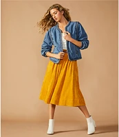 A Loves A Corduroy High Rise Smocked Waist Belted A-Line Coordinating Midi Skirt