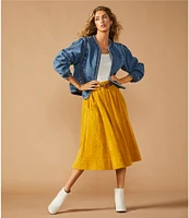 A Loves A Corduroy High Rise Smocked Waist Belted A-Line Coordinating Midi Skirt