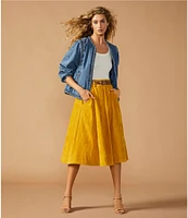 A Loves A Corduroy High Rise Smocked Waist Belted A-Line Coordinating Midi Skirt