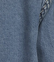 A Loves A Denim Braided Crew Neck Open Front Long Sleeve Jacket