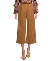 A Loves A Faux Suede Belted High Rise Wide Leg Coordinating Cropped Pants