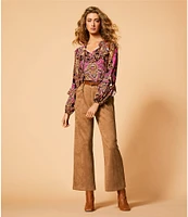 A Loves A Faux Suede Belted High Rise Wide Leg Coordinating Cropped Pants