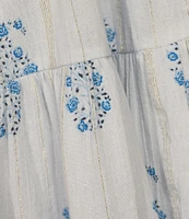 A Loves A Floral Metallic Paisley Print Surplice V-Neck Short Ruffled Sleeve Tiered Maxi Dress