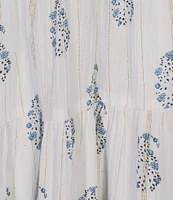 A Loves A Floral Metallic Paisley Print Surplice V-Neck Short Ruffled Sleeve Tiered Maxi Dress