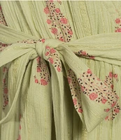 A Loves A Floral Metallic Striped Print Surplice V-Neck Short Ruffled Sleeve Tiered Maxi Dress