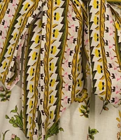 A Loves A Floral Print Woven V-Neck Button Front Long Balloon Sleeve Tie at Waist A-Line Flounce Maxi Dress