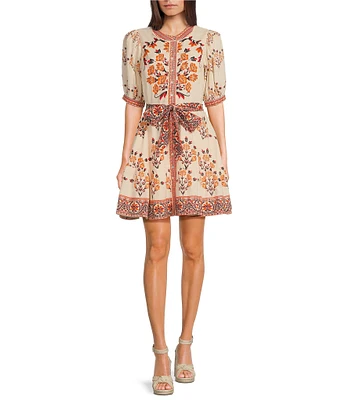 A Loves A Light Floral Printed Bubble Sleeve Button Front Mini Dress