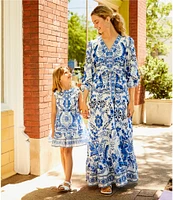 A Loves A Floral Printed Linen Blend Long Sleeve V-Neck Self Tie Maxi Dress