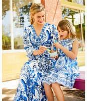 A Loves A Floral Printed Linen Blend Long Sleeve V-Neck Self Tie Maxi Dress