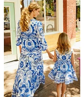 A Loves A Floral Printed Linen Blend Long Sleeve V-Neck Self Tie Maxi Dress