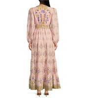 A Loves A Floral Printed Long Sleeve V-Neck Self Tie Maxi Dress