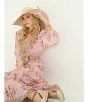 A Loves A Floral Printed Long Sleeve V-Neck Self Tie Maxi Dress