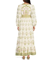 A Loves A Floral Printed Long Sleeve V-Neck Self Tie Maxi Dress
