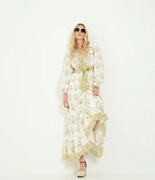 A Loves A Floral Printed Long Sleeve V-Neck Self Tie Maxi Dress
