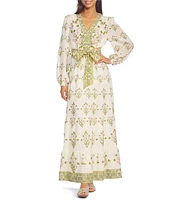 A Loves A Floral Printed Long Sleeve V-Neck Self Tie Maxi Dress